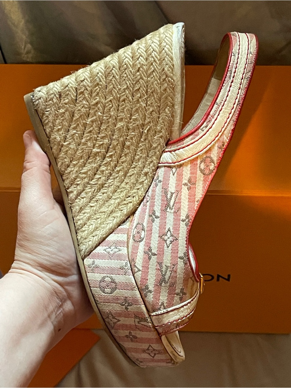 Louis Vuitton Women's Beige and Red Peep-Toe Slingback Heels - Picture 8 of 11
